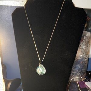 Elegant Silver and Blue Blown Glass Pendant Necklace